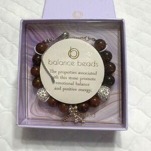 Tiger Eye Balance Beads Bracelet Cross Faith Charms Rhinestones Adjustable Gift